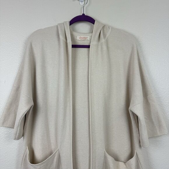 Orange Fashion Village Open Front Hooded Short Sleeve Knit Cardigan Cream Medium - Picture 2 of 16